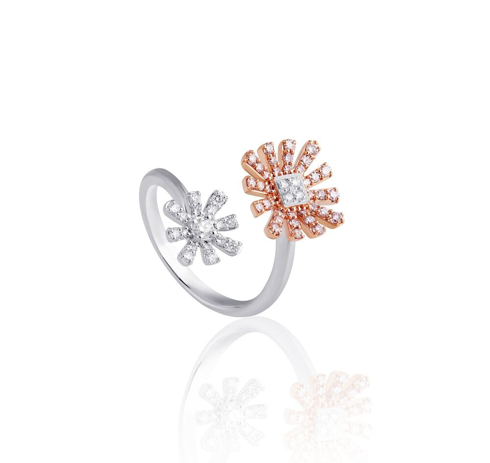 Two-Flower Diamond Wrap Ring.